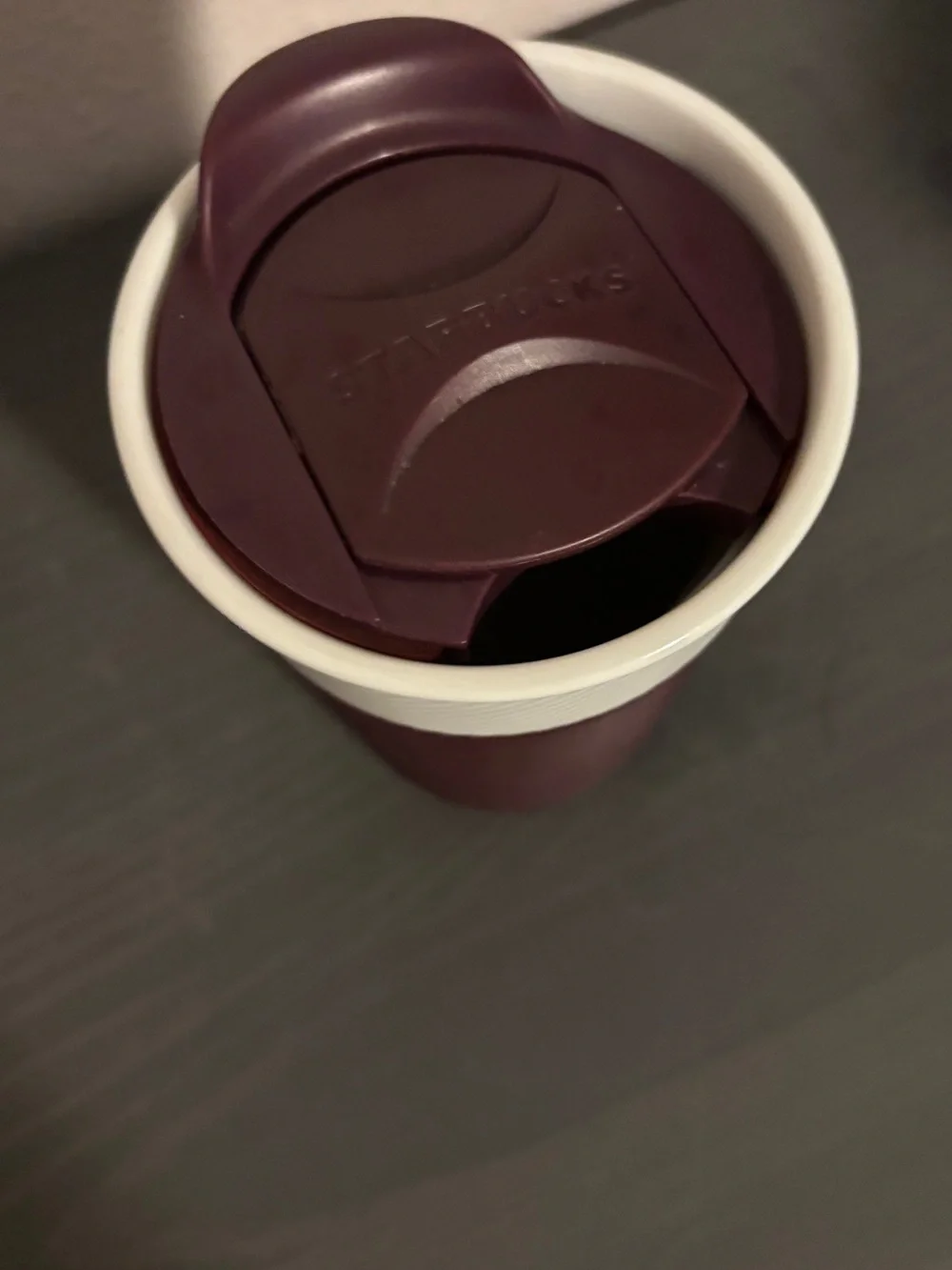 Starbucks Travel Coffee Mug Tumbler Maroon/ Plum Rubber Grip.